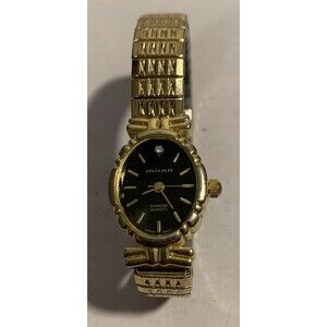 Milan Watch Womens Gold Toned Stretch Band Diamond Accent Black Dial Dress